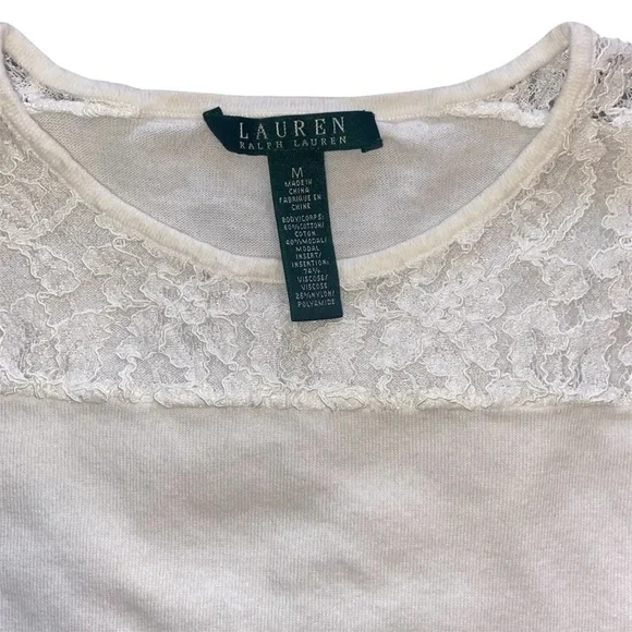 Lauren Ralph Lauren White Lace Trim Sleeveless Top Size Medium - Picture 4 of 9